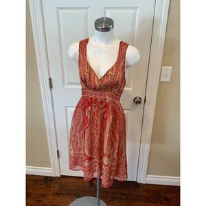 Plenty by Tracy Reese + Boston Proper Red & Gold Silk Paisley Print Dress, Sz 4